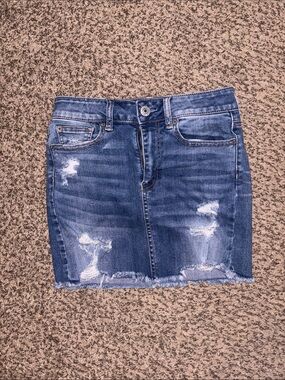 American Eagle Outfitters Distressed Blue Denim Mini Skirt